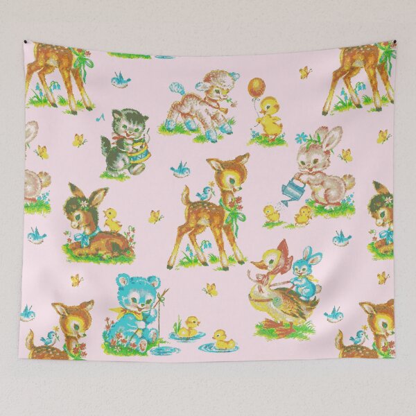 Item preview, vintage cute baby animals pink  designed and sold by Gossip Rag.
