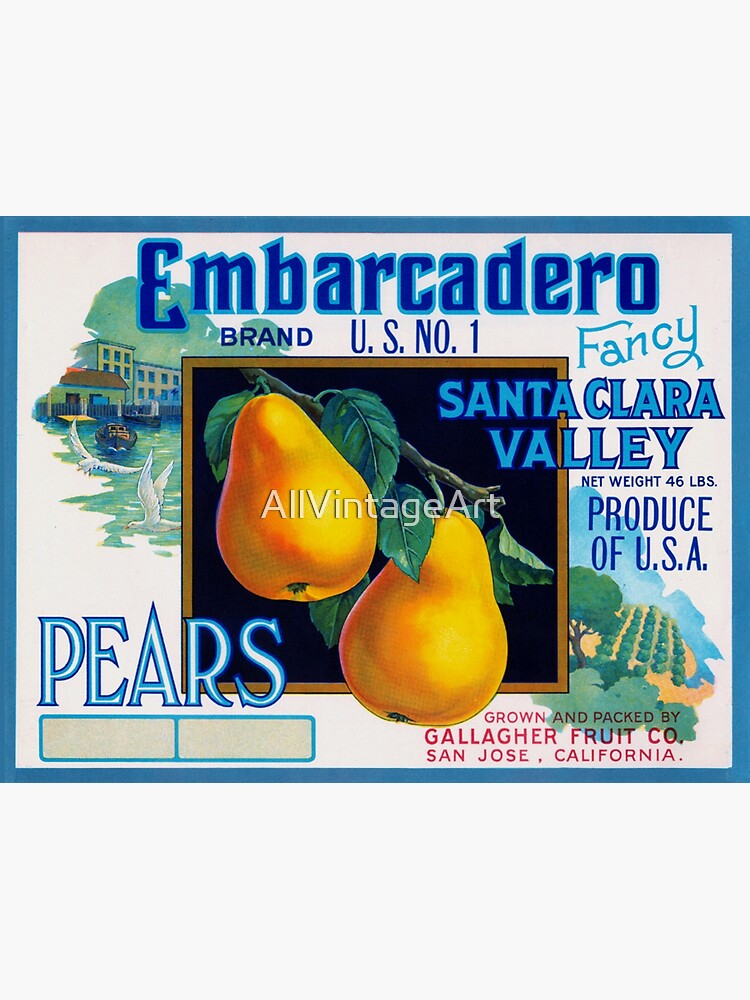 Vintage Fruit Crate Label - Pears 1940's Sticker for Sale by