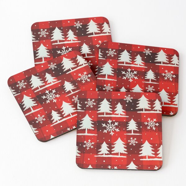 Item preview, Red Buffalo Plaid Snowy Evergreen Forest designed and sold by Kim Arnott.