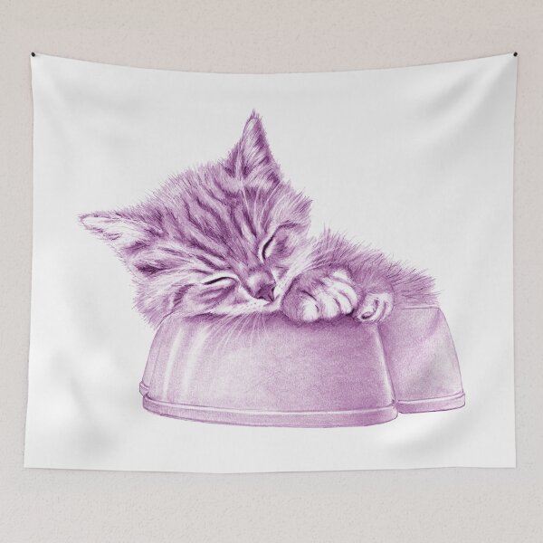 Item preview, Kitten asleep in bowl - purple colorized version designed and sold by SylvieG18.