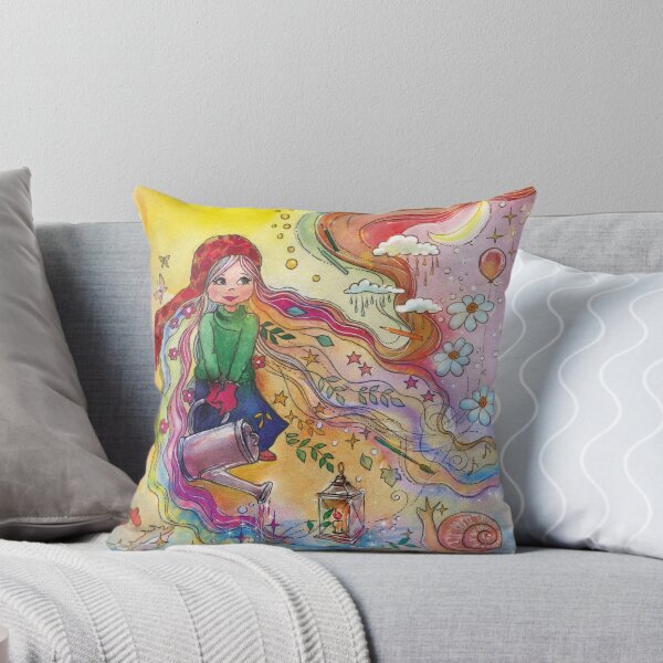 Item preview, Water Your Life and Flourish, Whimsical Mighty Girl Watercolor Art  designed and sold by BohemiWANDERS.
