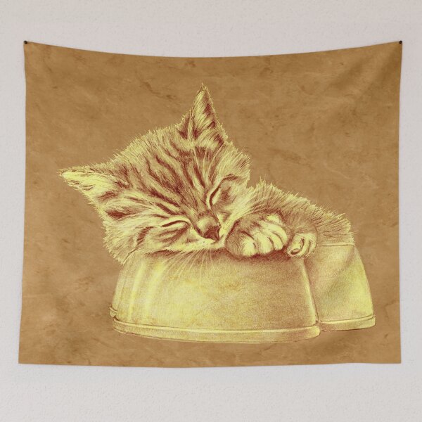 Item preview, Kitten asleep in bowl - marbled brown version designed and sold by SylvieG18.