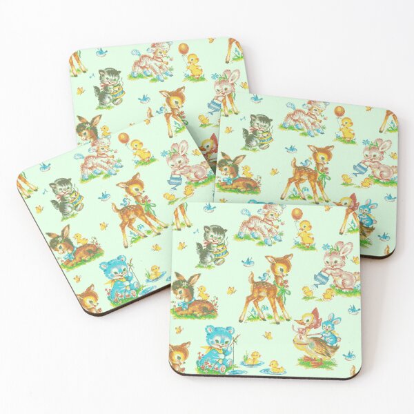 Item preview, vintage cute baby animals green  designed and sold by Gossip Rag.