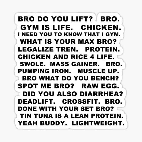 "Gym bro jokes" Sticker for Sale by LukeRosenberg Redbubble