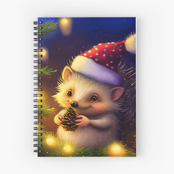 Artikelvorschau, Igel in einer Weihnachtsmütze, die einen Weihnachtsbaum betrachtet entworfen und verkauft von AiHolidayArt.