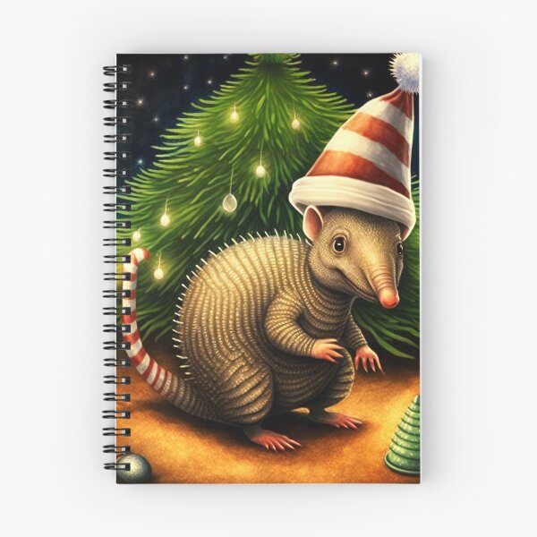 Item preview, Armadillo Wearing a Santa Claus Hat in front of a Christmas Tree designed and sold by AiHolidayArt.