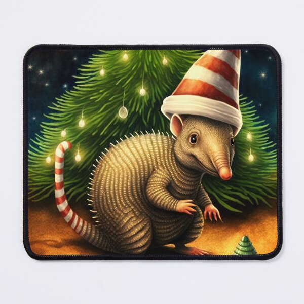 Item preview, Armadillo Wearing a Santa Claus Hat in front of a Christmas Tree designed and sold by AiHolidayArt.
