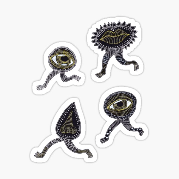 running surreal eyes mouth and nose creatures Sticker