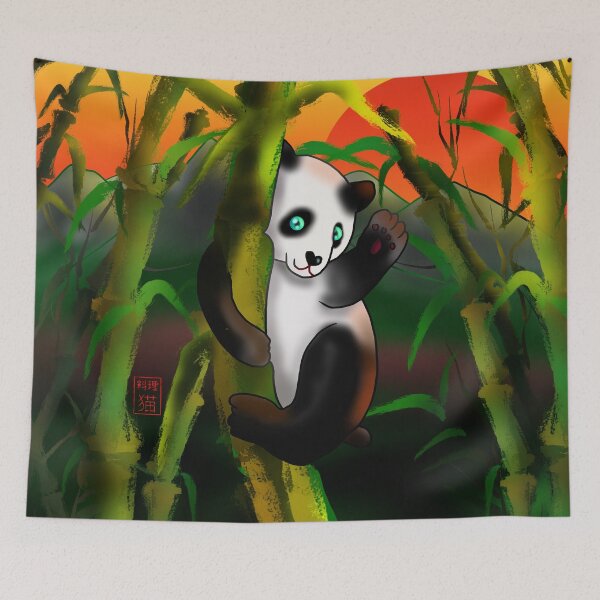 Item preview, baby panda climbing bamboo designed and sold by BeingNow.