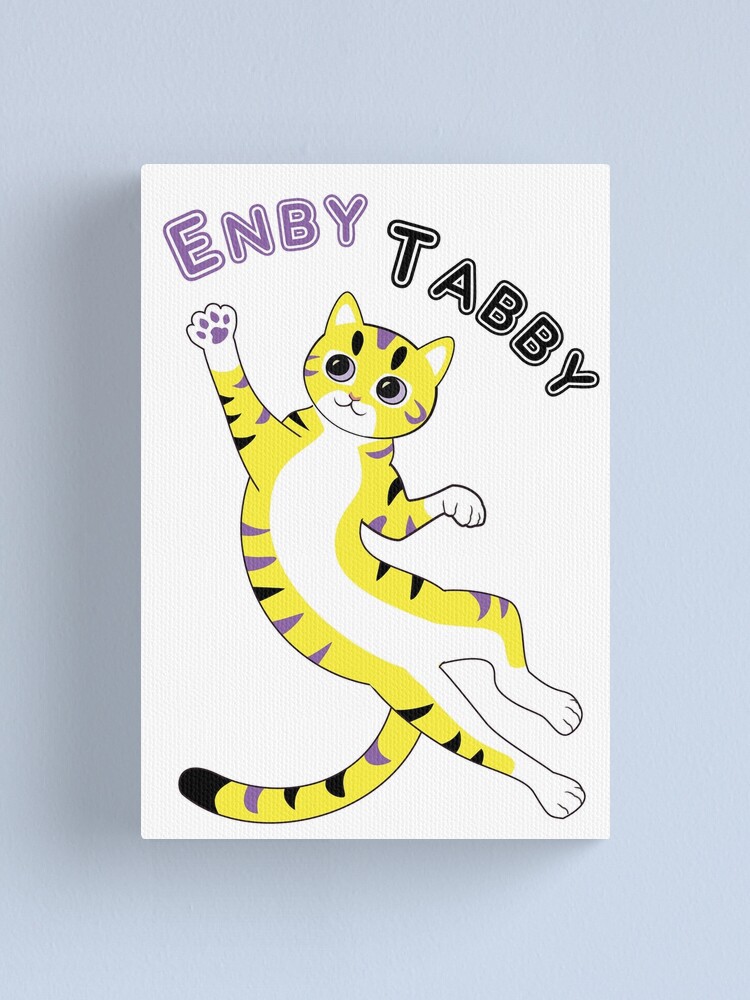 Thumbnail 1 of 3, Canvas Print, Enby Tabby (mackerel pattern) designed and sold by WolfberryStudio.