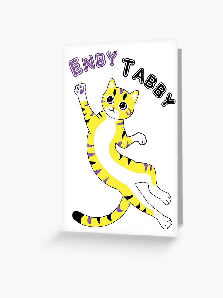 Thumbnail 1 of 2, Greeting Card, Enby Tabby (mackerel pattern) designed and sold by WolfberryStudio.