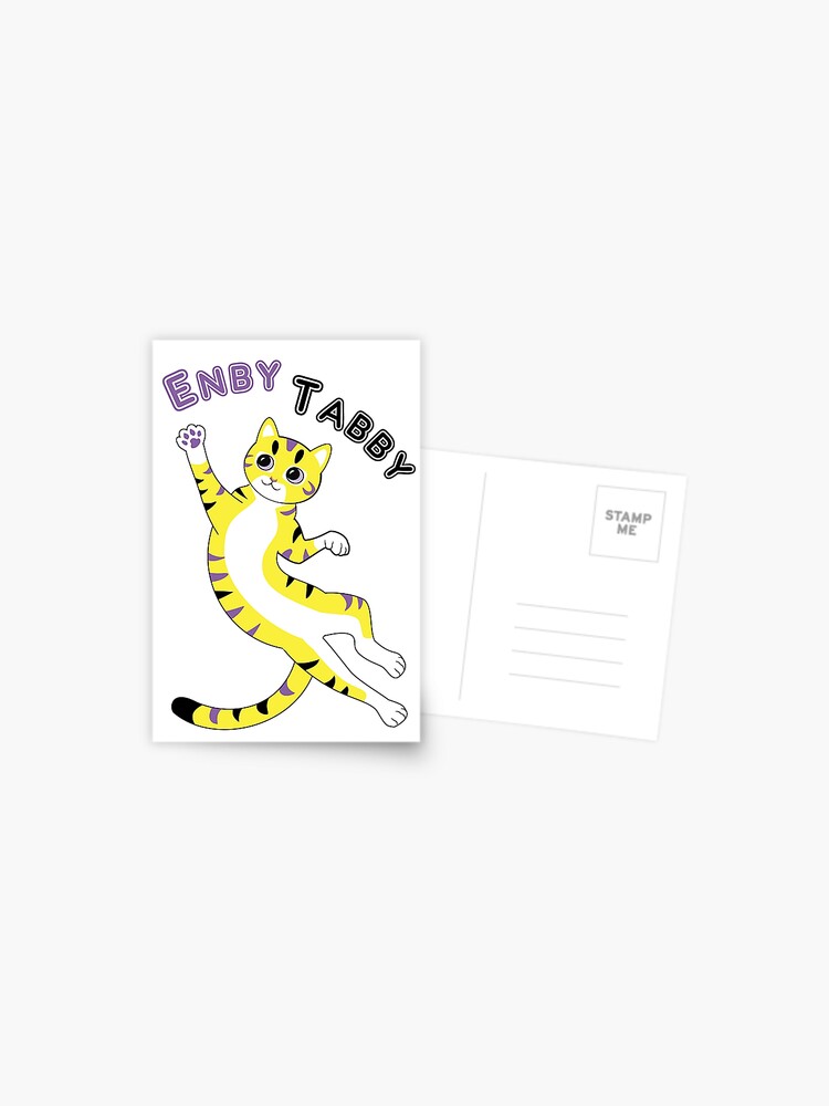 Thumbnail 1 of 2, Postcard, Enby Tabby (mackerel pattern) designed and sold by WolfberryStudio.