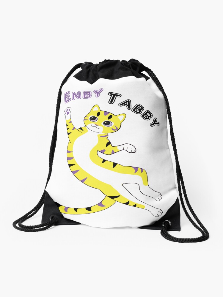 Thumbnail 1 of 3, Drawstring Bag, Enby Tabby (mackerel pattern) designed and sold by WolfberryStudio.