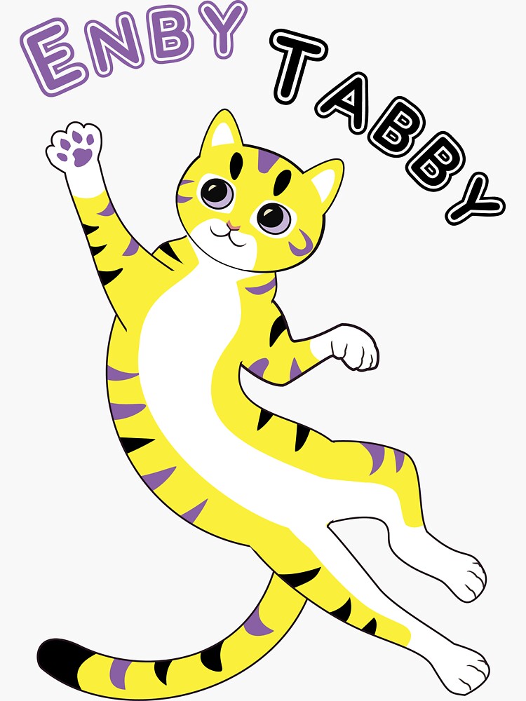 Thumbnail 3 of 3, Sticker, Enby Tabby (mackerel pattern) designed and sold by WolfberryStudio.