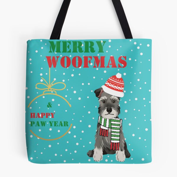 Aperçu de l'œuvre Merry Woofmas & Happy Paw Year Schnauzer nain créée et vendue par 8justart socks and more.