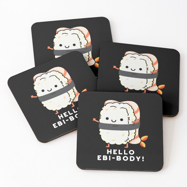 Item preview, Hello Ebi-body Funny Ebi Sushi Puns (Dark BG) designed and sold by punnybone.