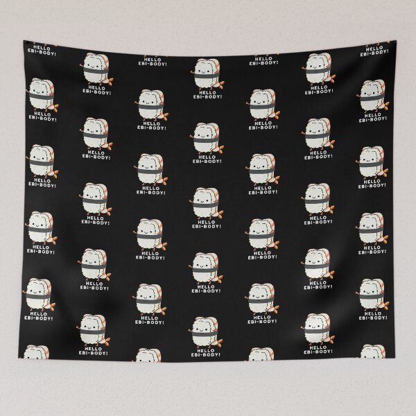 Item preview, Hello Ebi-body Funny Ebi Sushi Puns (Dark BG) designed and sold by punnybone.