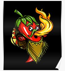 Ghost Chili Pepper Hot Breathing Fire Mexican Poster
