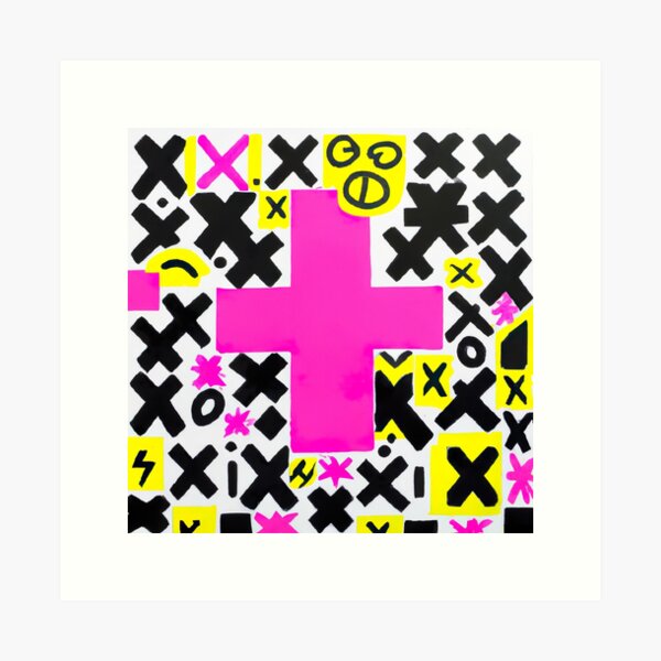 Item preview, Large Pink Cross - Abstract Pop Art - Pink, Black, Yellow, and White designed and sold by Inomaly Art.