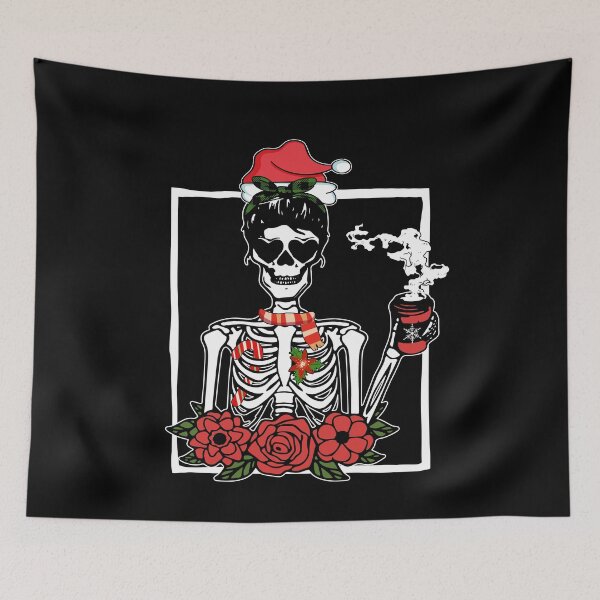 Item preview, Christmas Skeleton Messy Bun Smiling Skull Drinking Coffee Latte Women Girls designed and sold by RikoAiba.