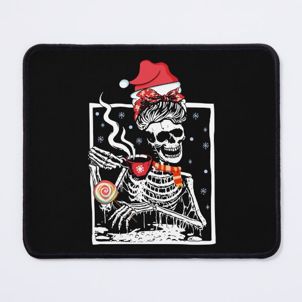 Item preview, Christmas Skeleton Messy Bun Smiling Skull Drinking Coffee Latte designed and sold by RikoAiba.