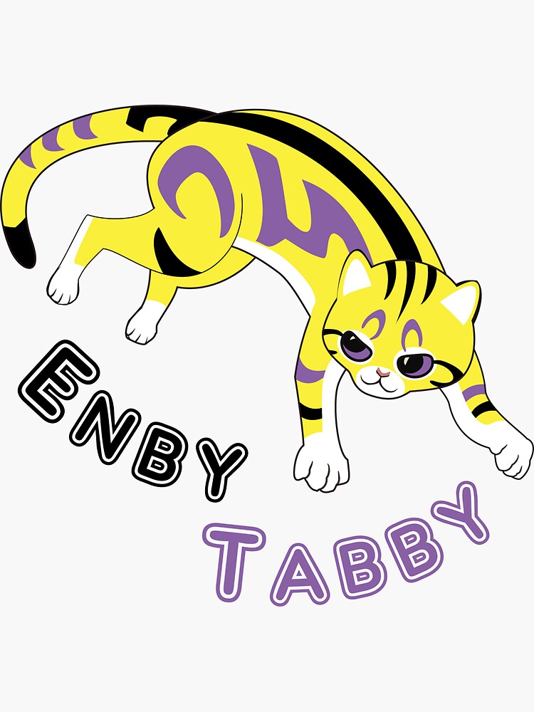 Thumbnail 4 of 4, Sticker, Enby Tabby (marble pattern) designed and sold by WolfberryStudio.