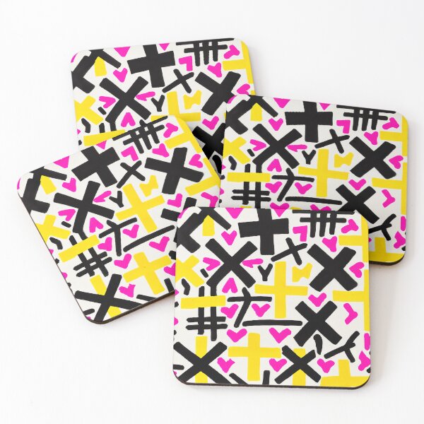 Item preview, Hearts and Crosses - Abstract Pop Art - Black, Yellow, Pink, and White designed and sold by Inomaly Art.