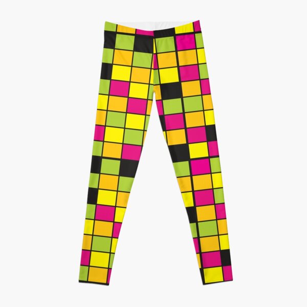 Bright Neon Colored Squares Pattern Leggings