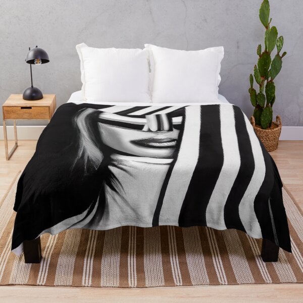 Item preview, Woman Half Covered in Stripes - Abstract Pop Art - Black and White designed and sold by Inomaly Art.