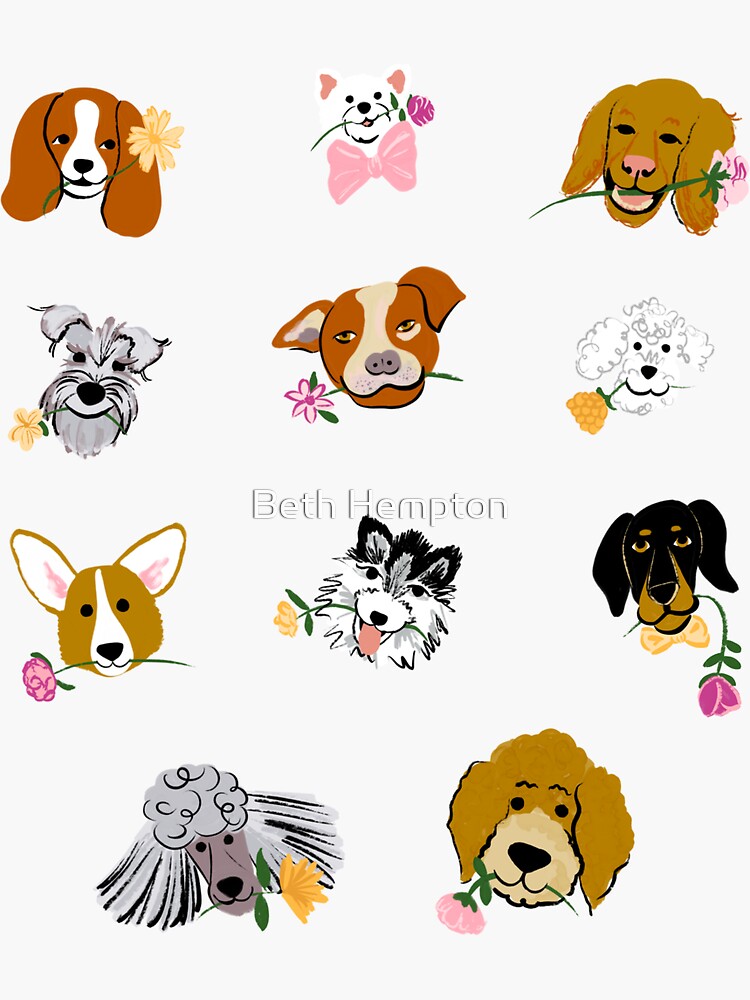 Artwork view, Doggone Sweet Adorable Dogs with Flowers designed and sold by Beth Hempton