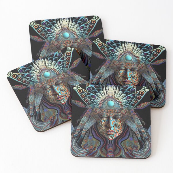 Artikelvorschau, Psychedelic Native Woman DMT Art entworfen und verkauft von Mystikos Art.