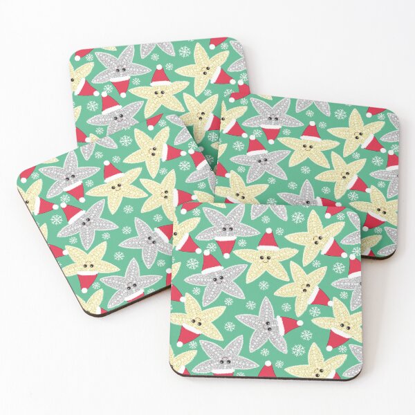 Item preview, Fluffy silver and gold Christmas starfish on green  designed and sold by QuirkyCraftz.