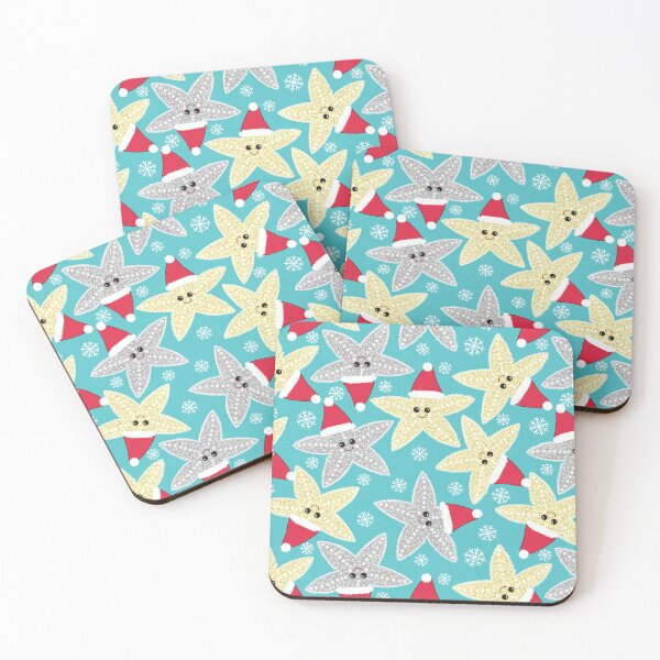 Item preview, Fluffy silver and gold Christmas starfish on teal  designed and sold by QuirkyCraftz.