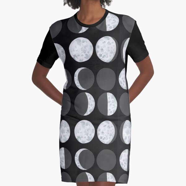 Moon Phases Chart - Dark Graphic T-Shirt Dress