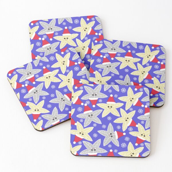 Item preview, Fluffy silver and gold Christmas starfish on indigo  designed and sold by QuirkyCraftz.