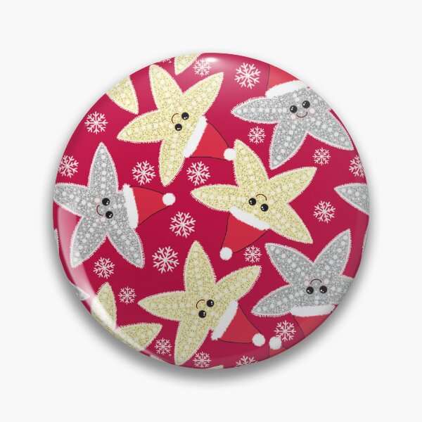Item preview, Fluffy silver and gold Christmas starfish on red designed and sold by QuirkyCraftz.