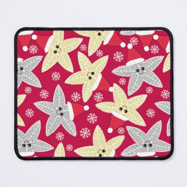Item preview, Fluffy silver and gold Christmas starfish on red designed and sold by QuirkyCraftz.