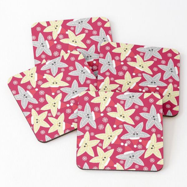 Item preview, Fluffy silver and gold Christmas starfish on red designed and sold by QuirkyCraftz.
