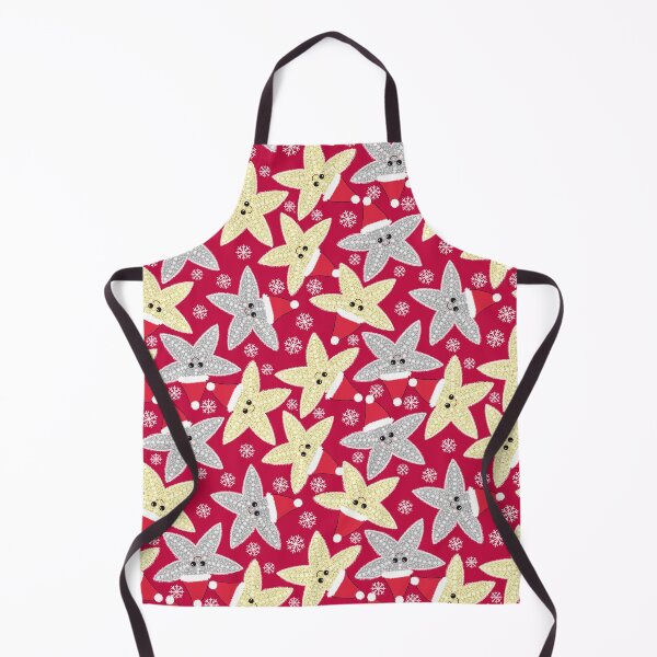 Item preview, Fluffy silver and gold Christmas starfish on red designed and sold by QuirkyCraftz.