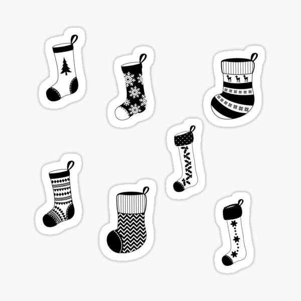 "Black and White Christmas Stockings Pack" Sticker for Sale by