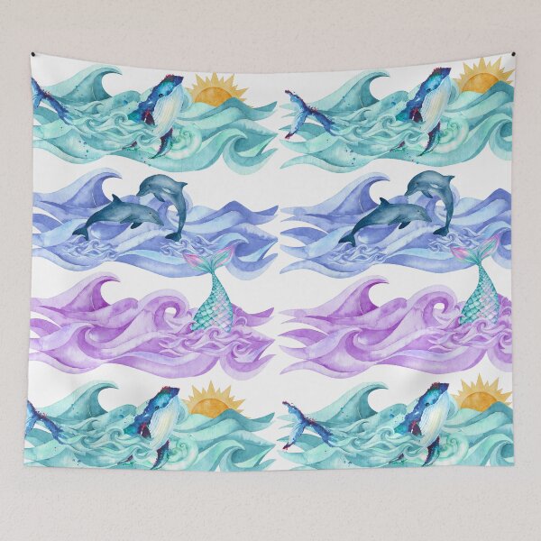 Item preview, Ocean Happenings - Sunny Playtime Whale Dolphins Mermaid designed and sold by ttsayt1earth.