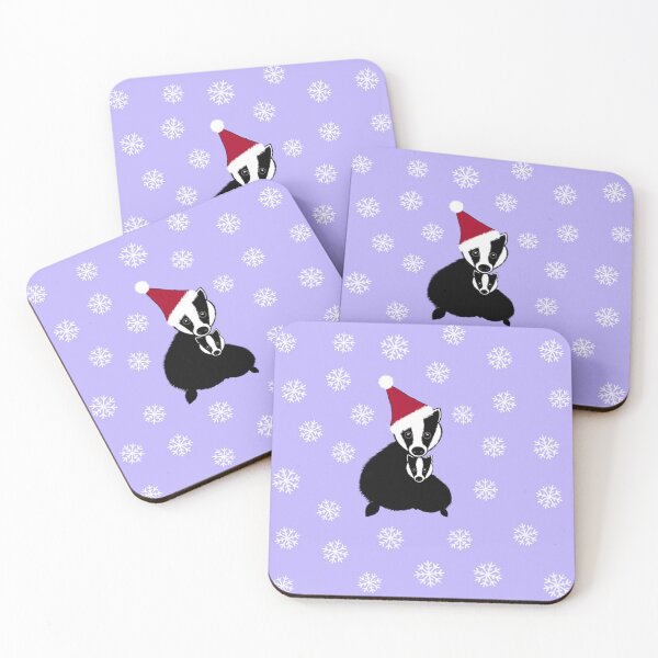 Item preview, Christmas badgers and snowflakes on pale purple designed and sold by QuirkyCraftz.