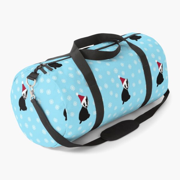 Item preview, Christmas badgers and snowflakes on blue designed and sold by QuirkyCraftz.
