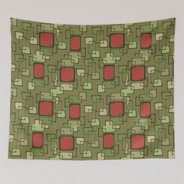 Item preview, Skewed Squares Midcentury Pattern Olive Green Red designed and sold by thepixelgarden.