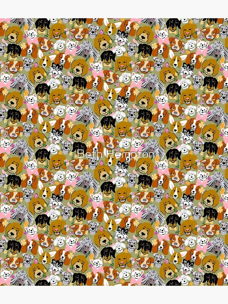 Artwork view, Doggone Sweet Adorable Dog and Flower Pattern designed and sold by Beth Hempton
