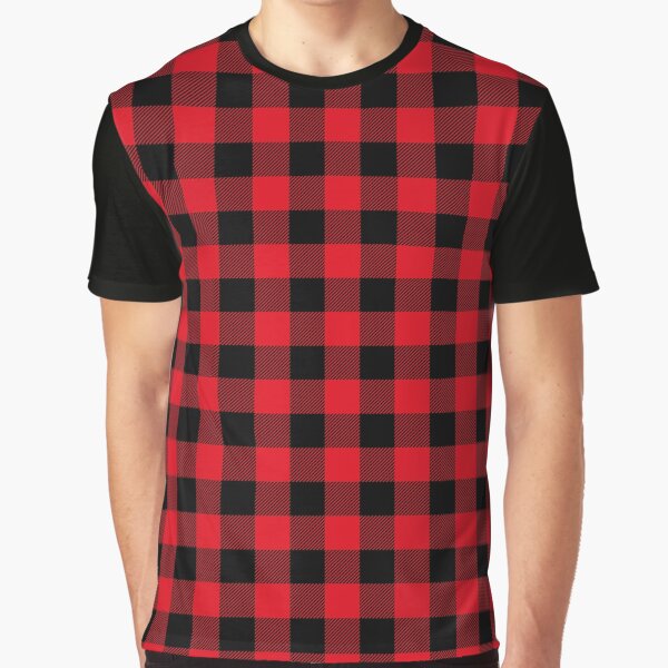 Red and Black Buffalo Plaid Pattern Graphic T-Shirt