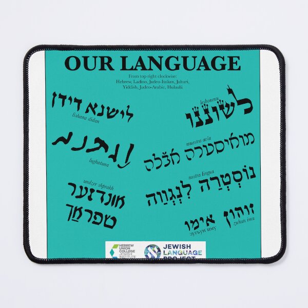 Item preview, "Our Language" in multiple Jewish languages - teal designed and sold by Jewish Language Project.