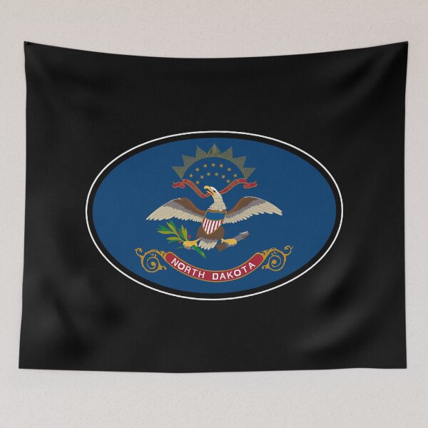 Item preview, North Dakota State Flag Oval Travel Bumper Sticker for your Car or Luggage.  designed and sold by BBTravels.