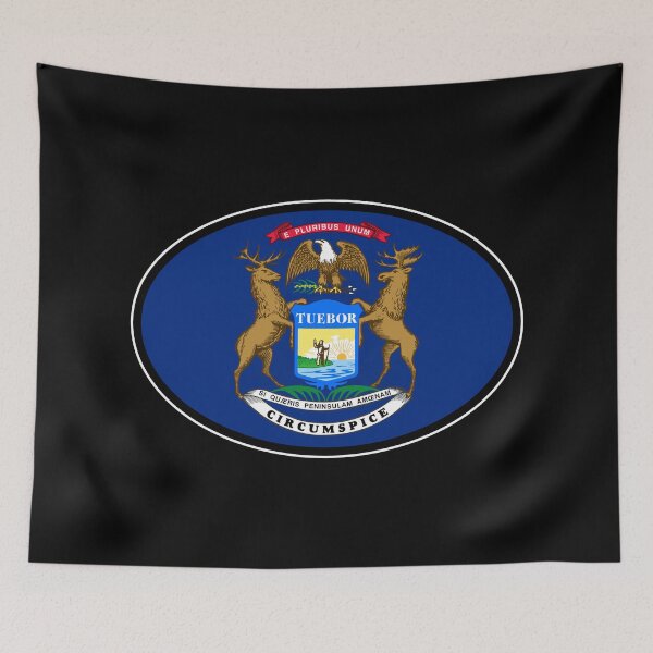Item preview, Michigan State Flag Oval Travel Bumper Sticker for your Car or Luggage.  designed and sold by BBTravels.