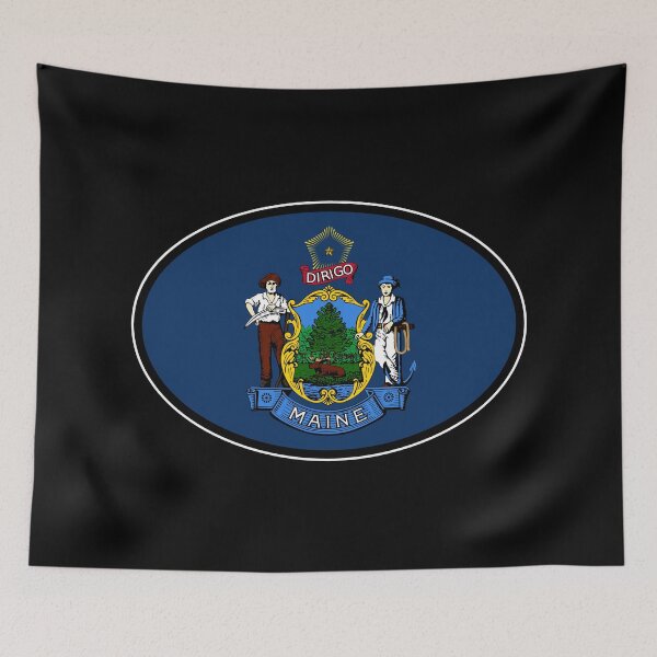 Item preview, Maine State Flag Oval Travel Bumper Sticker for your Car or Luggage.  designed and sold by BBTravels.